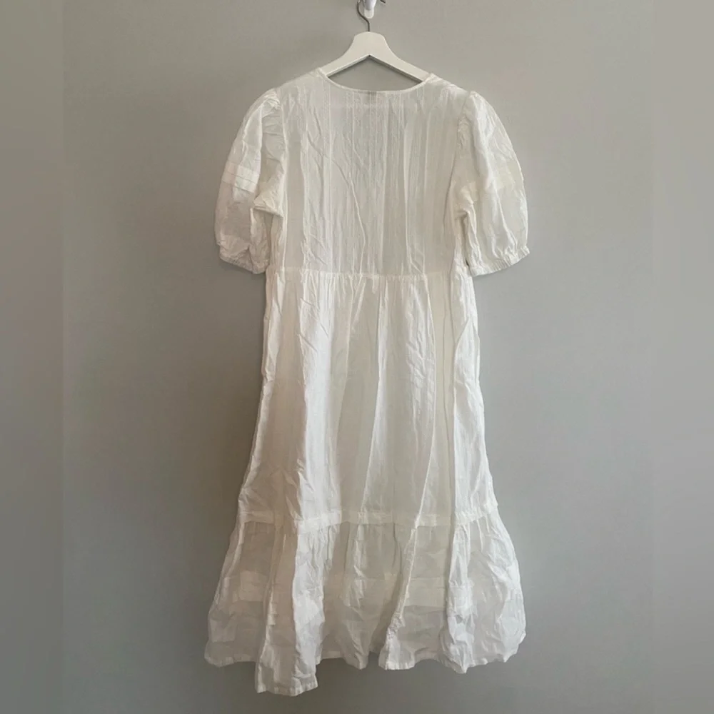 Universal Thread White Midi Dress with Puff Sleeves - Picture 2 of 4
